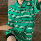 Striped Polo Shirt Green - One Size
