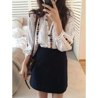 Open-placket Embroidered Blouse