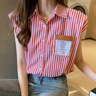 Striped Applique Sleeveless Shirt