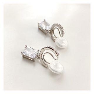 Rectangle Rhinestone Alloy Dangle Earring 1 Pair - Clip-on Earrings - Silver - One Size