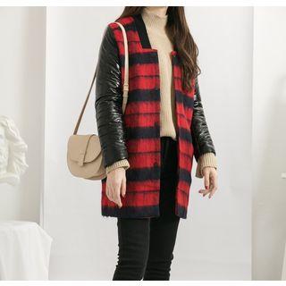Plaid Panel Snap Button Coat
