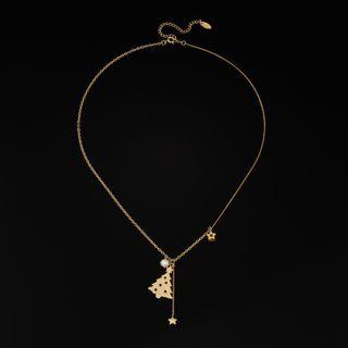 Christmas Tree Pendant Necklace Gold - One Size