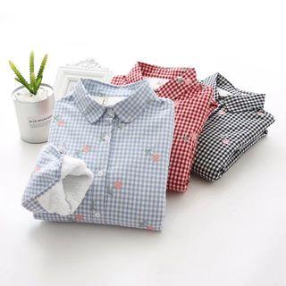 Plaid Floral Embroidery Shirt