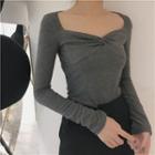 Long-sleeve Sweetheart Neckline T-shirt