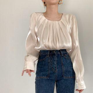 Long-sleeve Glitter Blouse As Shown In Figure - One Size
