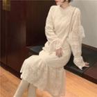 Lace Long-sleeve Midi Shift Dress Almond - One Size