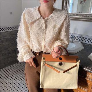 Long-sleeve Frayed Blouse Almond - One Size