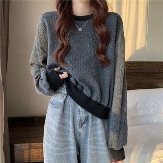 Round-neck Lettering Color Block Long-sleeve Top