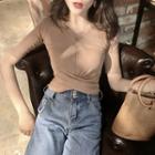 Short-sleeve Twisted Cropped Knit Top