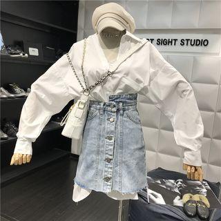 Asymmetrical Long Shirt White - One Size