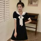 Puff-sleeve Sailor-collar Mini Dress / Midi Dress
