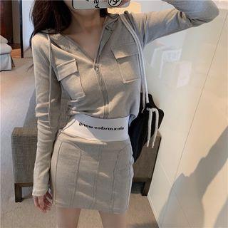 Set: Hooded Zip Jacket + High-waist Skirt