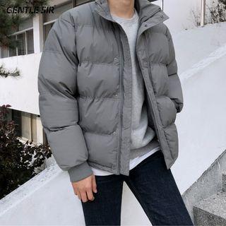 Long-sleeve Stand Collar Plain Padded Jacket
