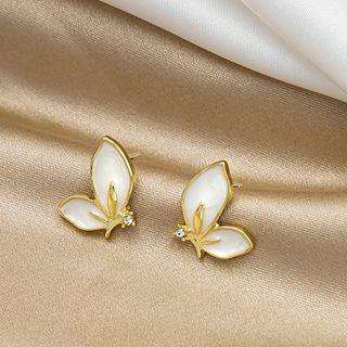 Butterfly Rhinestone Alloy Earring E3161-1 - 1 Pr - Gold / White - One Size