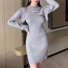 Long-sleeve Cropped Knit Top / Mini Bodycon Tank Dress