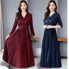 Double-breasted Midi A-line Pleated Coat Dress