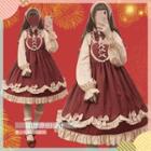Bow Detail Long-sleeve A-line Dress / Bow Headband / Lace Trim Hairband / Set