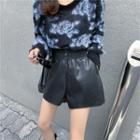 Rose Print Crop Sweater / Faux-leather Shorts