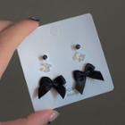 3 Pair Set: Bow / Rhinestone / Alloy Earring 2224a - Set Of 3 Pairs - Silver Needle - Black - One Size