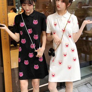 Pig Printed Polo Shirt Dress
