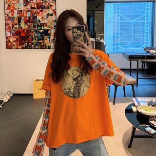 Printed Short-sleeve T-shirt / Long-sleeve Moon Printed Top