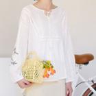 Floral Embroidered Tasseled Blouse White - One Size