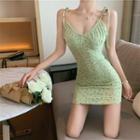 Spaghetti Strap Floral Mini Dress Green - One Size