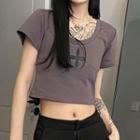 Short-sleeve Cross Patch Cropped T-shirt