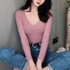 V-neck Long Sleeve Slim-fit Top