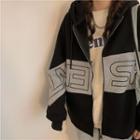 Lettering Zip Jacket Black & Light Gray - One Size