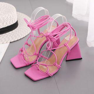 Knotted Ankle Strap Block Heel Sandals
