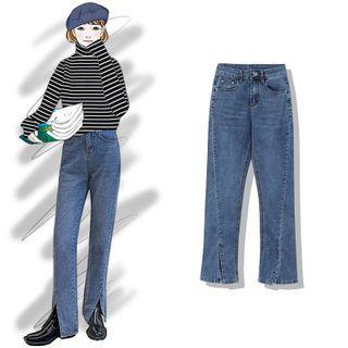 Front-slit Straight Leg Jeans