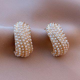 Faux Pearl Alloy Earring 1 Pair - Stud Earring - Gold - One Size