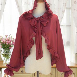 Frill Trim Bow Accent Hooded Jacket