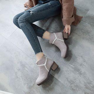Faux Suede Stitched Block Heel Ankle Boots