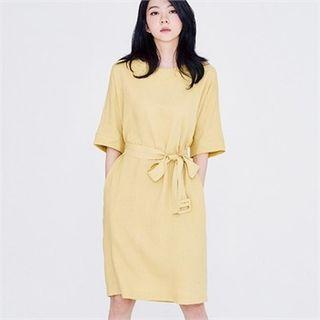 Linen Blend Dress With Belt