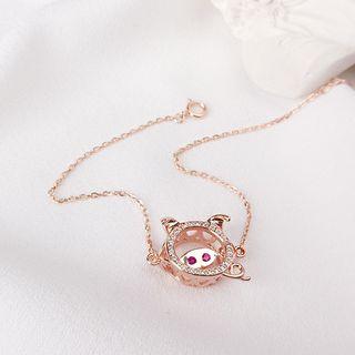 925 Sterling Silver Rhinestone Pig Bracelet As Shown In Figure - One Size