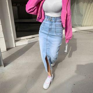 High-waist H-line Long Denim Skirt
