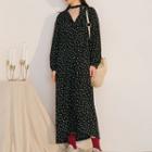 Long-sleeve Dotted Midi Dress Black - One Size
