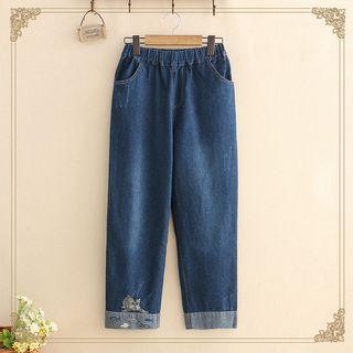 Cat & Fish Embroidered Jeans