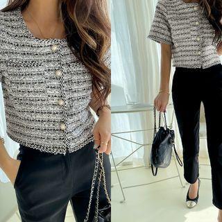 Cropped Tweed Jacket Black - One Size