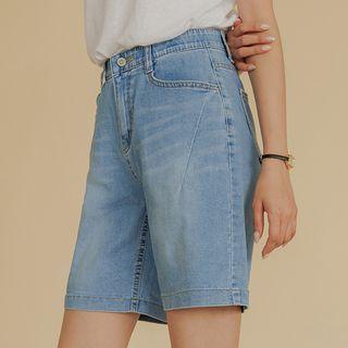 Seam-trim Washed Denim Shorts