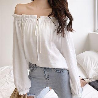 Drawstring Off-shoulder Top White - One Size