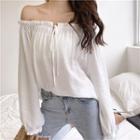 Drawstring Off-shoulder Top White - One Size