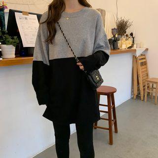 Two-tone Long Sweater Black & Gray - One Size