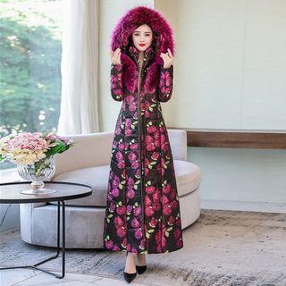 Flower Print Hooded Maxi Parka