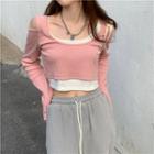 Mock-two Piece Cropped Top