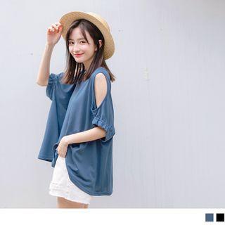 Short-sleeve Could-shoulder Round Neck Top