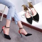 Faux Suede Ankle Strap Dorsay High Heel Pumps