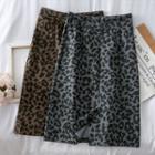 Leopard-print Woolen A-line Skirt